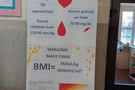 plakat światowego dnia walki z otyłością, informacje o normach ciśnienia, glukozy i wskaźniku BMI